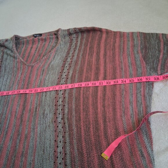 Ulla Popken Women's Size 32/34 Pink Brown Stripe Light Knit Poncho Style Sweater - Picture 10 of 11